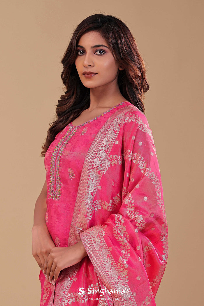 Bright Pink Banarasi Tissue Straight Cut Palazzo Set