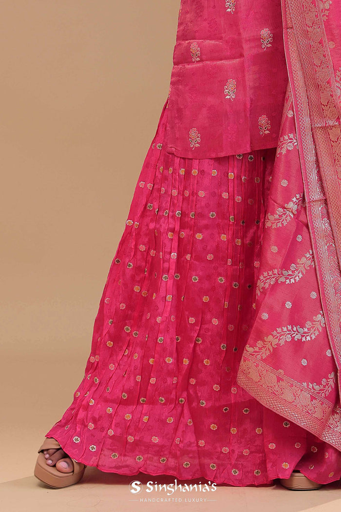 Bright Pink Banarasi Tissue Straight Cut Palazzo Set