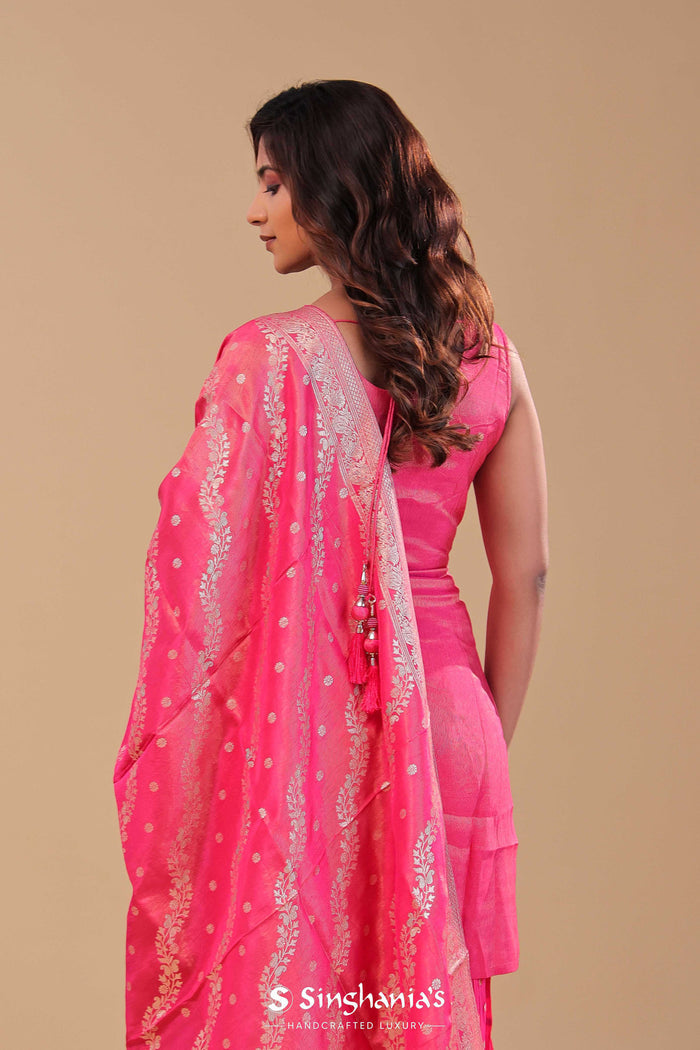 Bright Pink Banarasi Tissue Straight Cut Palazzo Set