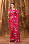 Bright Pink Floral Silk Saree