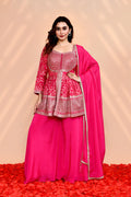 Bright Pink Georgette Bandhani Sharara Set