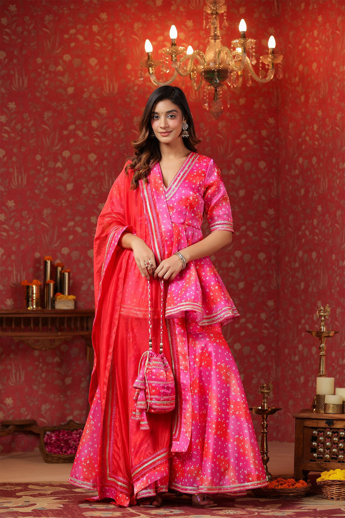 <img> Bright Pink Jimmy Choo Bandhani Printed Sharara Set