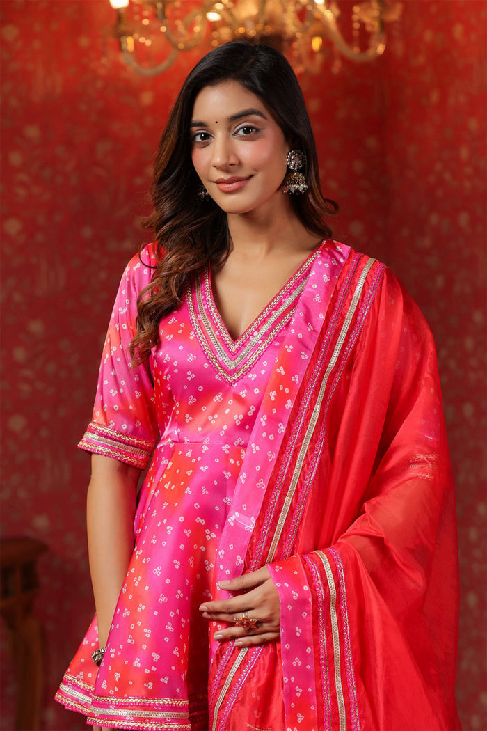 <img> Bright Pink Jimmy Choo Bandhani Printed Sharara Set