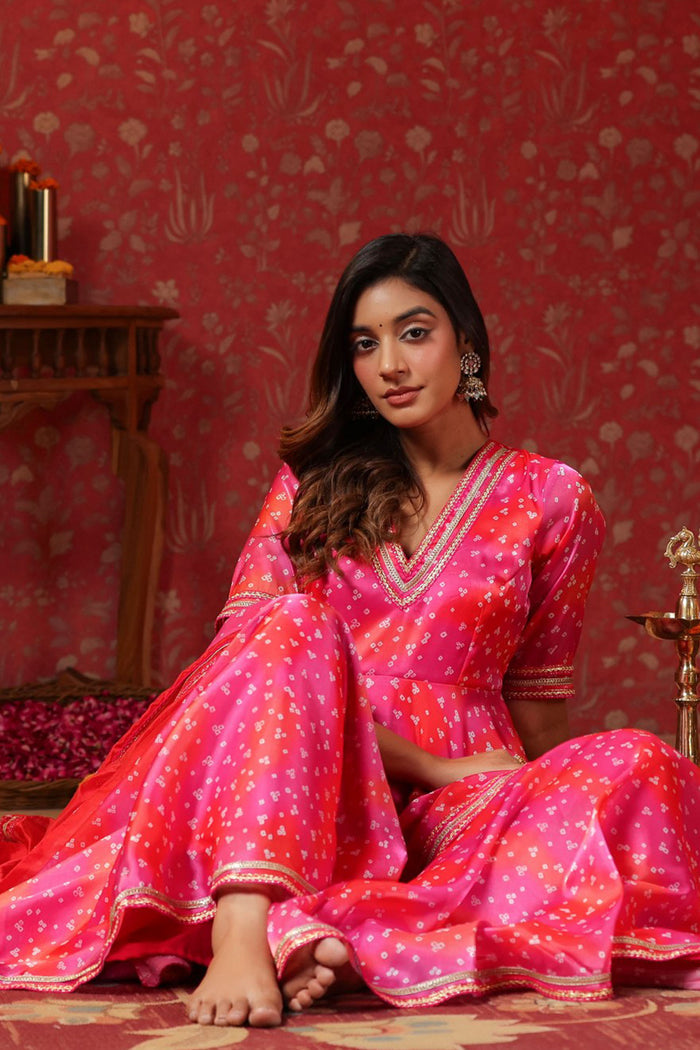 <img> Bright Pink Jimmy Choo Bandhani Printed Sharara Set