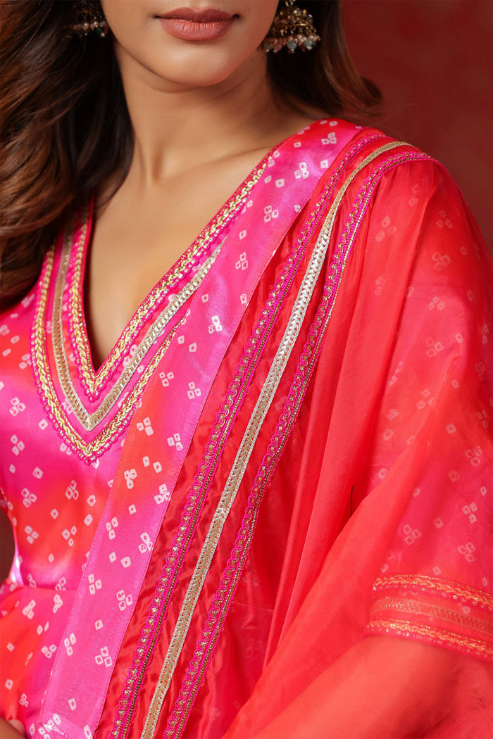 <img> Bright Pink Jimmy Choo Bandhani Printed Sharara Set