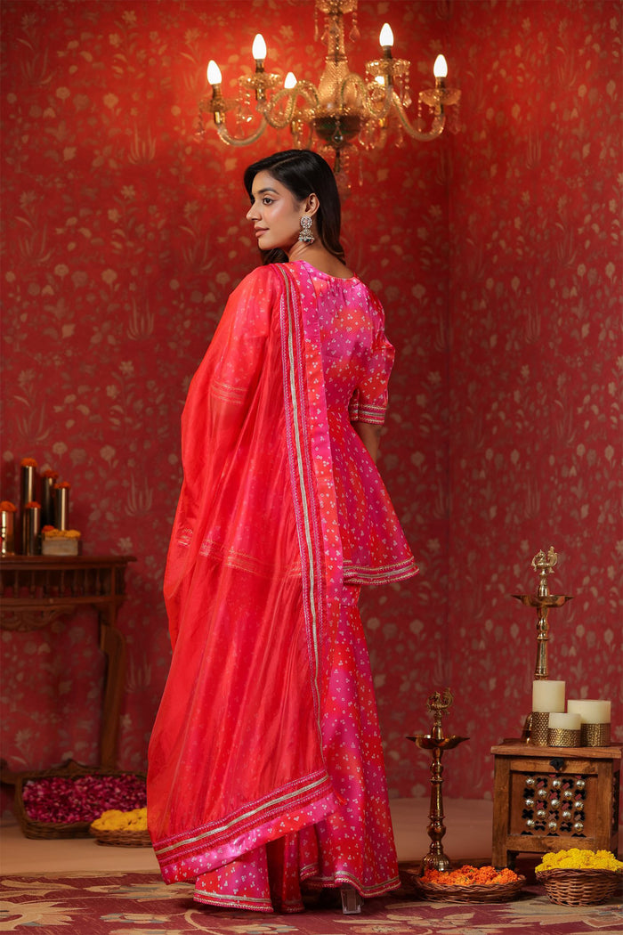 <img> Bright Pink Jimmy Choo Bandhani Printed Sharara Set