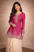 Bright Pink Silk Blend Embroidered Kurta Set