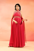 Bright Pink Woven And Embroidery Anarkali Set
