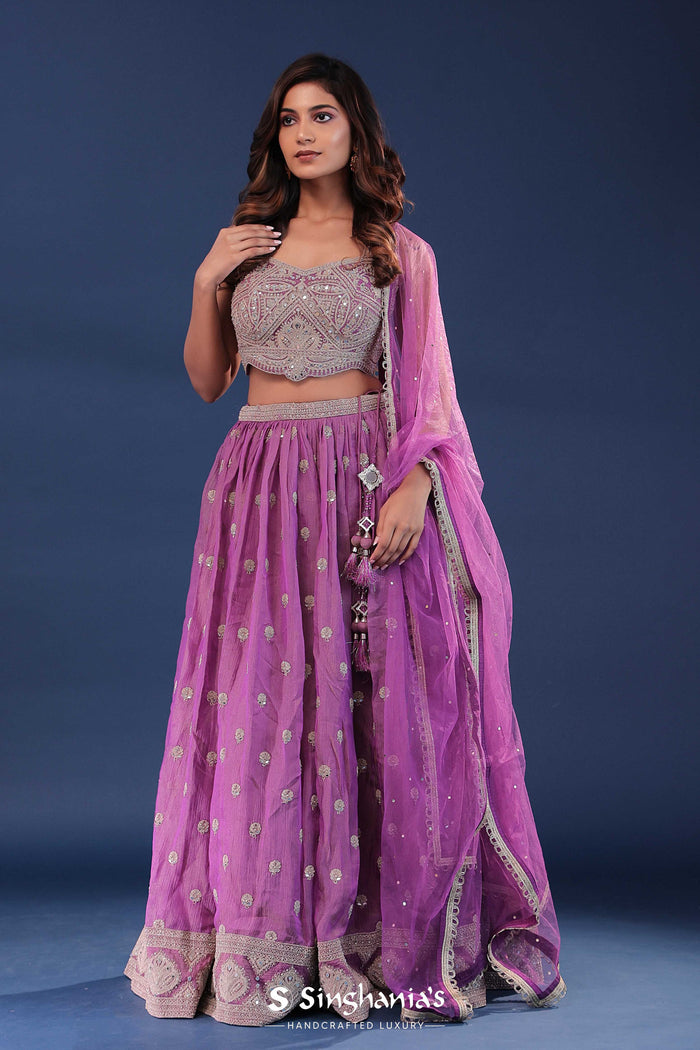 <img> Bright Purple Organza Lehenga Set