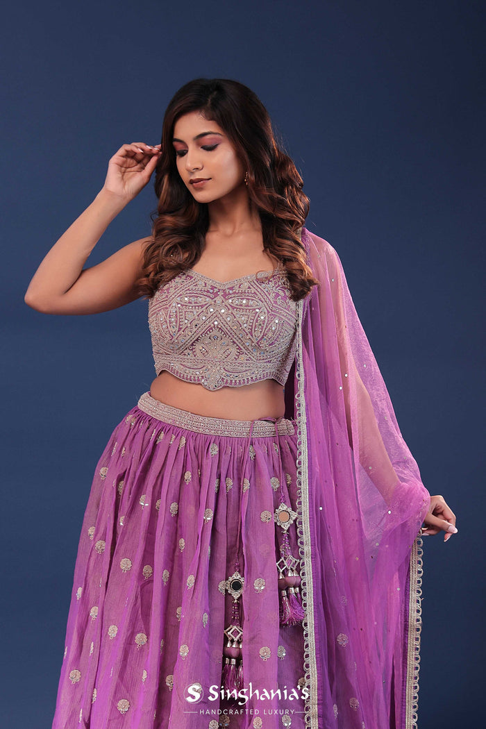 <img> Bright Purple Organza Lehenga Set
