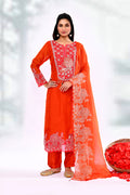 Bright Red Chiffon Floral Embroidered Kurta Set