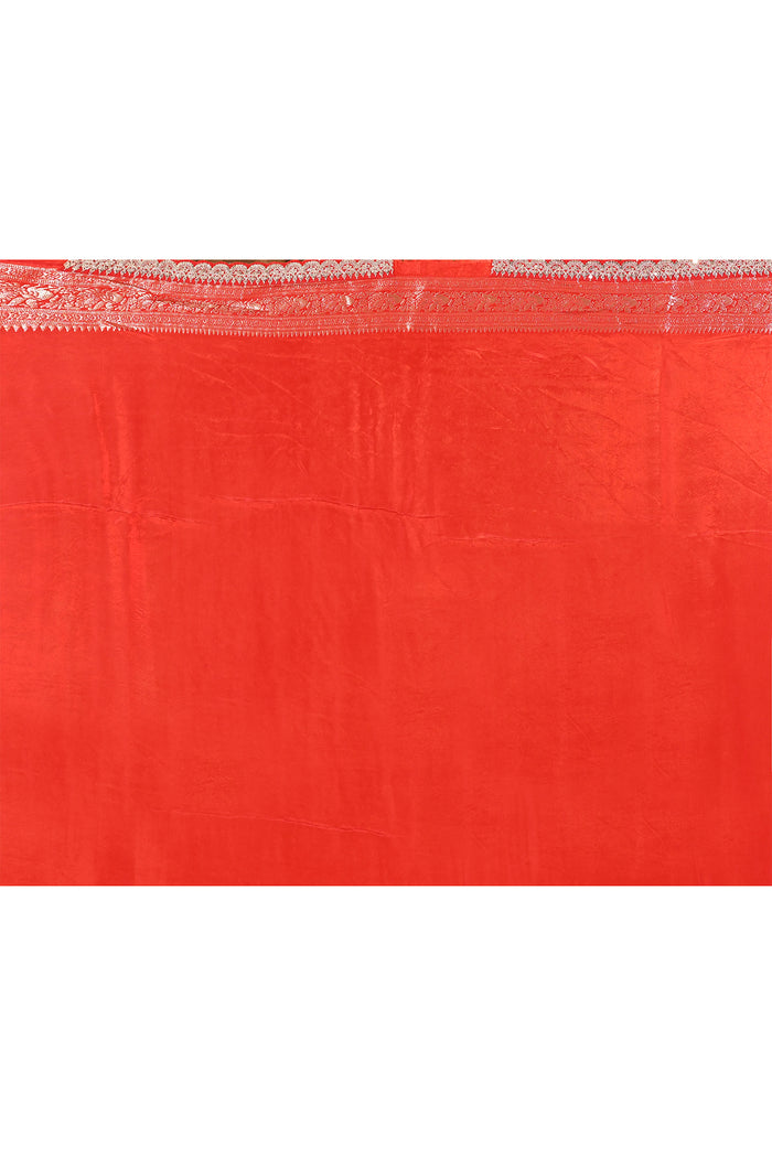 Bright Red Floral Butti Banarasi Silk Saree