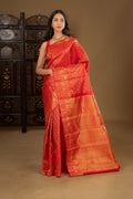 Bright Red Floral Kanjivaram Silk Saree