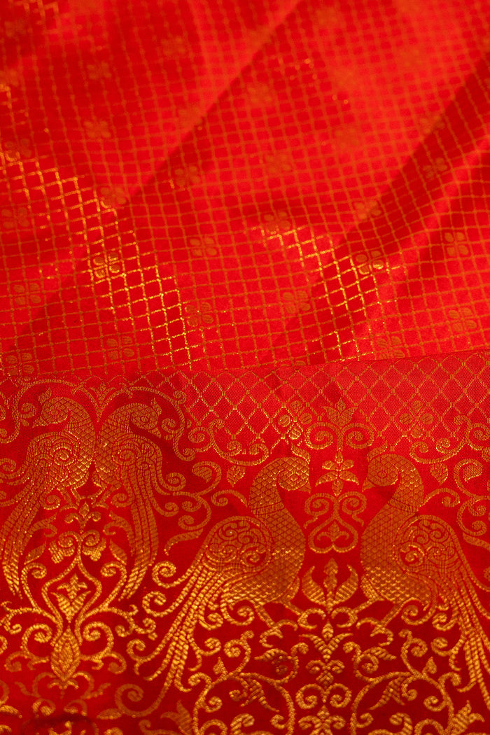 Bright Red Floral Kanjivaram Silk Saree