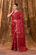 Bright Red Floral Silk Blend Saree