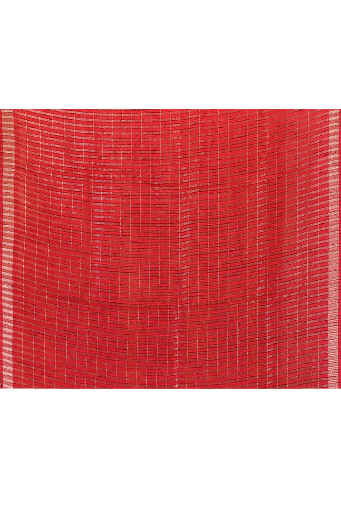 Bright Red Floral Silk Blend Saree