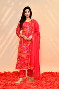 Bright Red Georgette Floral Kurta Set