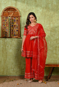 Bright Red Rayon Embroidered Kurta Set
