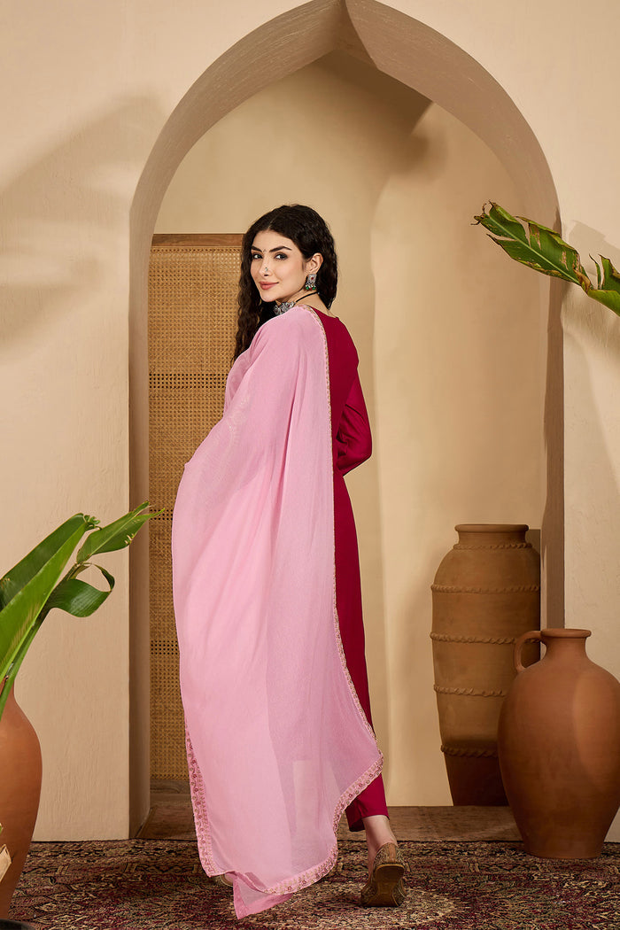 Bright Red Silk Sequin Work Kurta Set