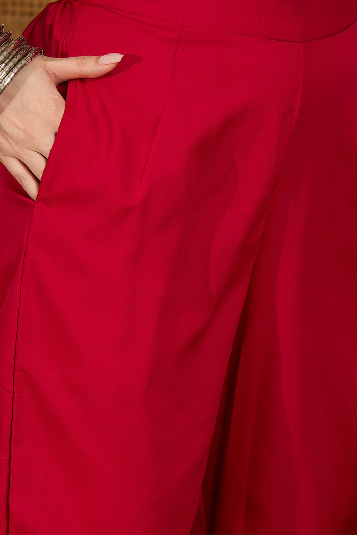 Bright Red Silk Sequin Work Kurta Set