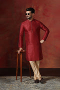 Bright Red Solid Dupion Kurta Set
