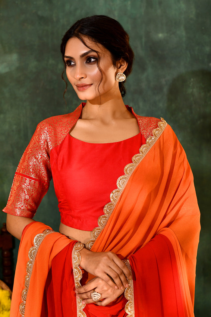 Bright Red Tissue Silk Lehenga Set