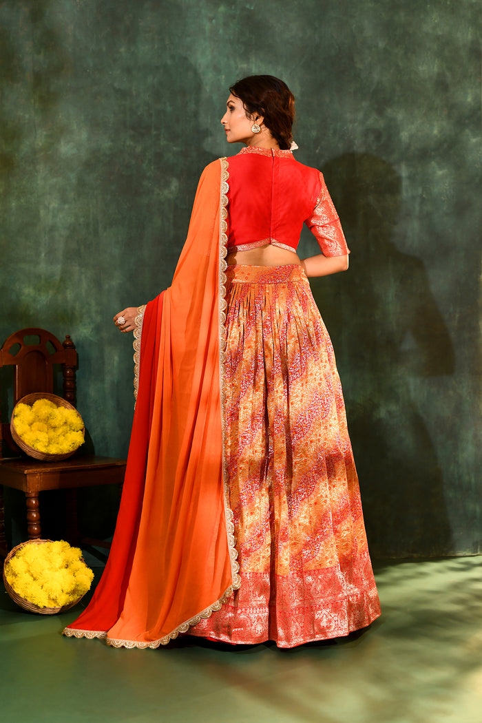 Bright Red Tissue Silk Lehenga Set