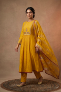 Bright Yellow Chanderi Silk Anarkali Set