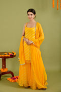 Bright Yellow Chiffon Leheriya Printed Sharara Set