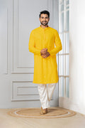 Bright Yellow Cotton Silk Embroidered Kurta Set