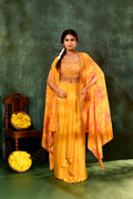 Bright Yellow Crepe Silk Embroidered Indo-Western Set