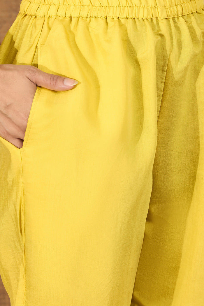 Bright Yellow Floral Embroidered Polyester Co-Ord Set