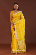 <img> Bright Yellow Organza Banarasi Saree