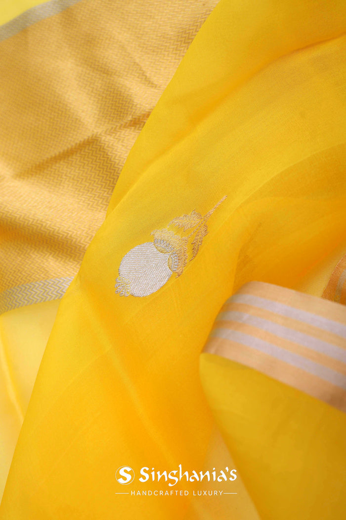 <img> Bright Yellow Organza Banarasi Saree