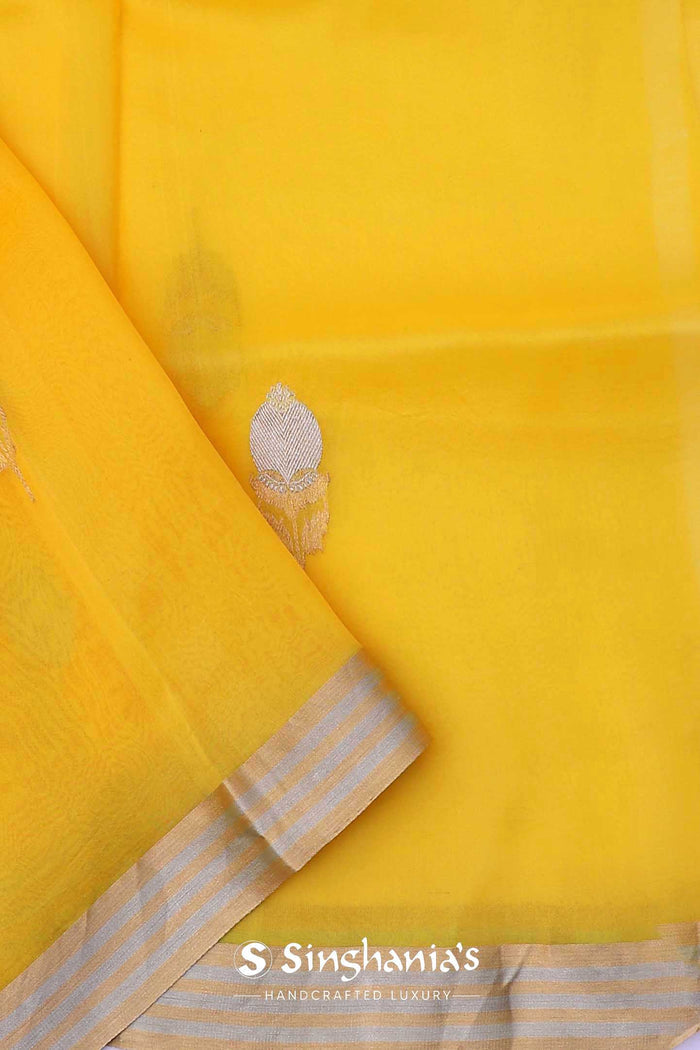 <img> Bright Yellow Organza Banarasi Saree