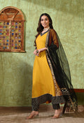 Bright Yellow Rayon Solid Anarkali Set