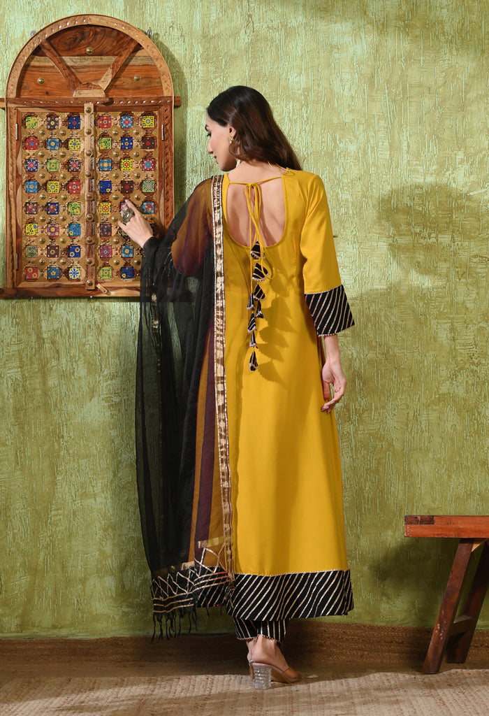 Bright Yellow Rayon Solid Anarkali Set
