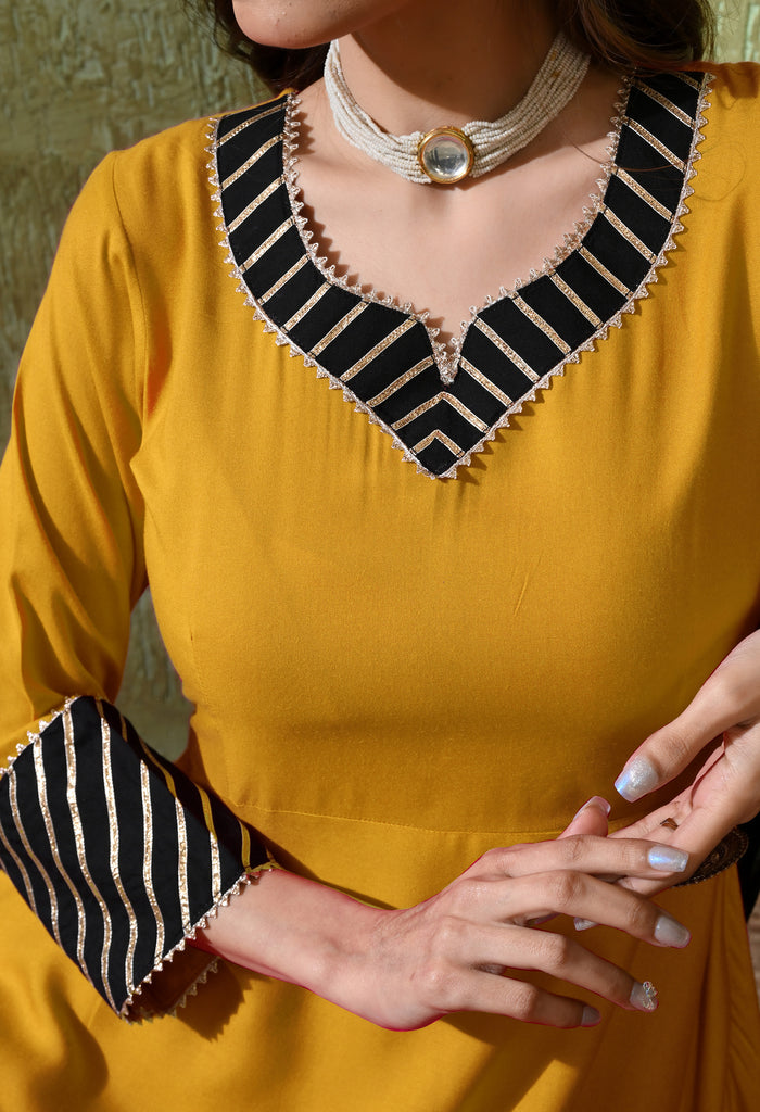 Bright Yellow Rayon Solid Anarkali Set