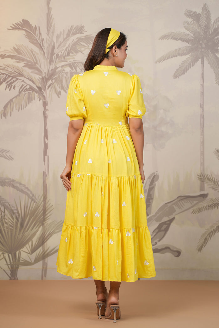 Bright Yellow Santoon Embroidered Dress