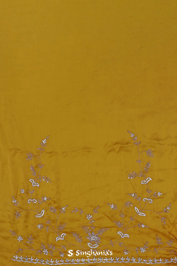 Bright Yellow Satin Silk Saree With Fancy Border