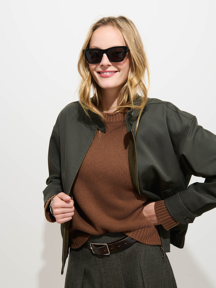 Brighton Zip Jacket in Twill Gabardine - Autumn Green