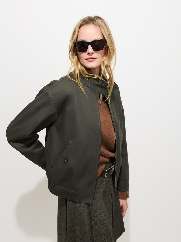 Brighton Zip Jacket in Twill Gabardine - Autumn Green