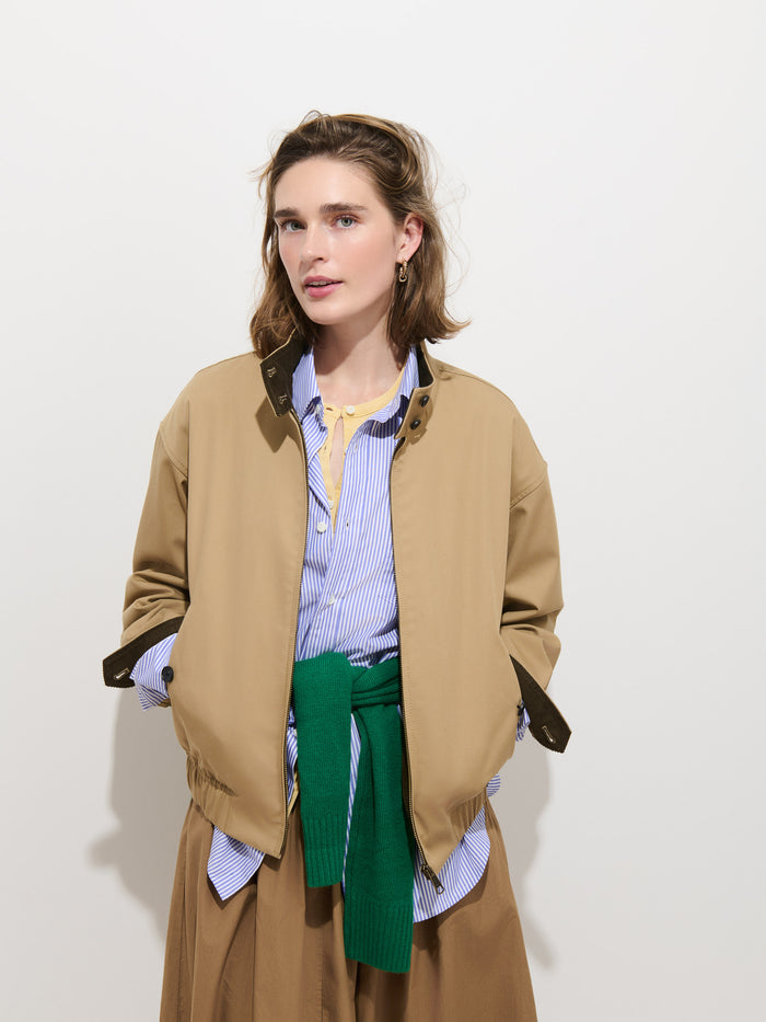 Brighton Zip Jacket in Twill Gabardine - Khaki