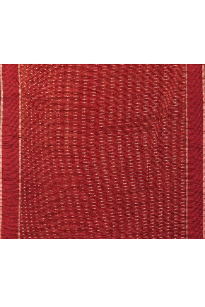 Brown Red Embroidered Silk Blend Saree