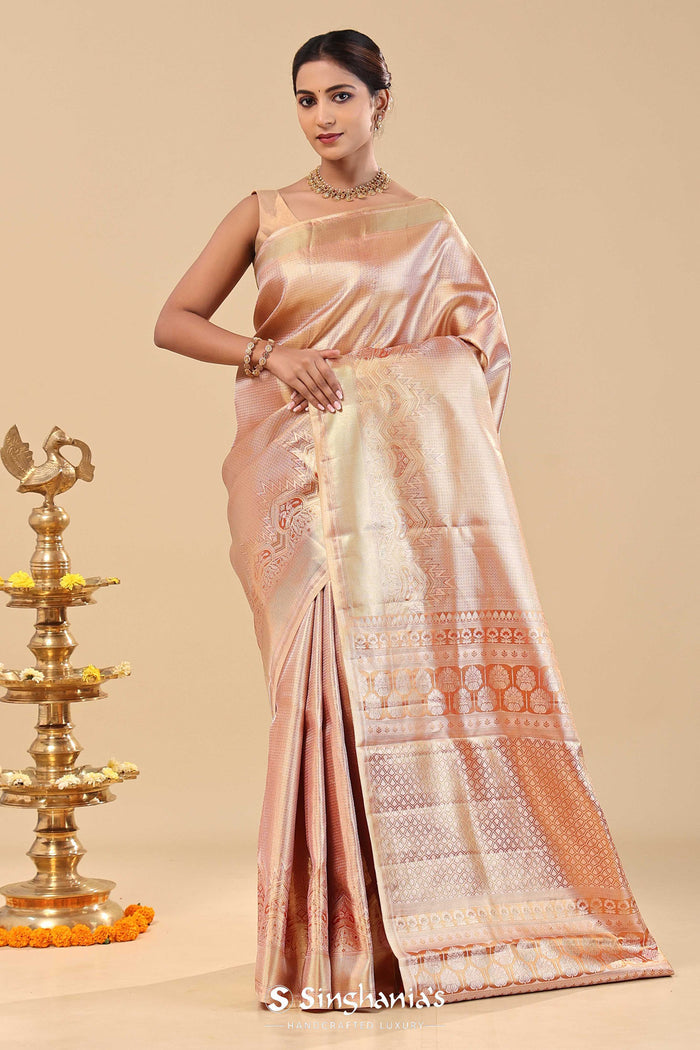 Brown Rust Kanjivaram Saree With Designer Border