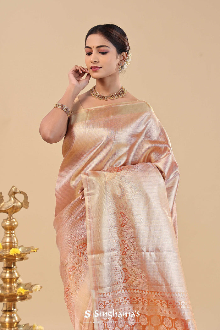 Brown Rust Kanjivaram Saree With Designer Border