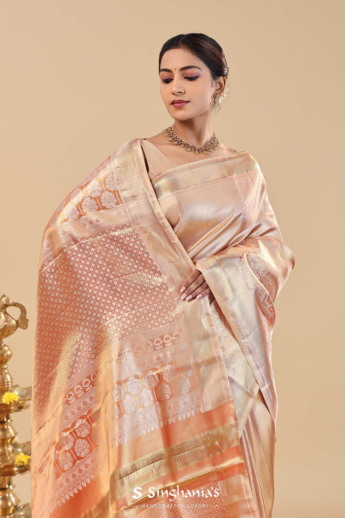 Brown Rust Kanjivaram Saree With Designer Border
