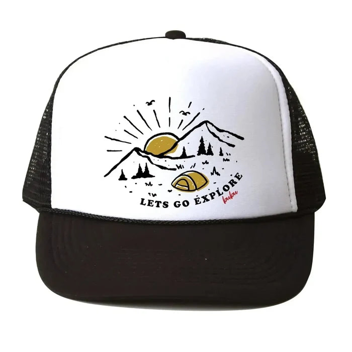 Bubu - Black & White Trucker Hat - Let's Go Explore-Hats-3-18M-Posh Baby