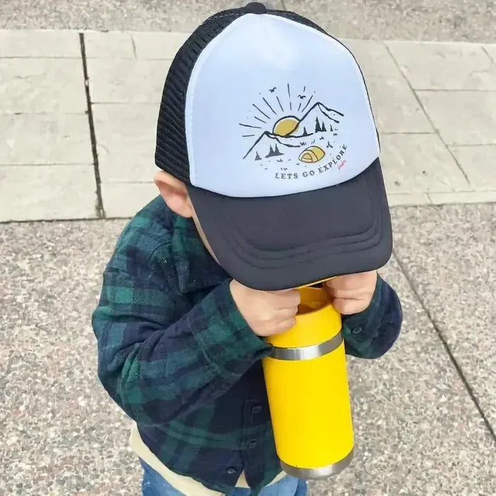 Bubu - Black & White Trucker Hat - Let's Go Explore-Hats-3-18M-Posh Baby