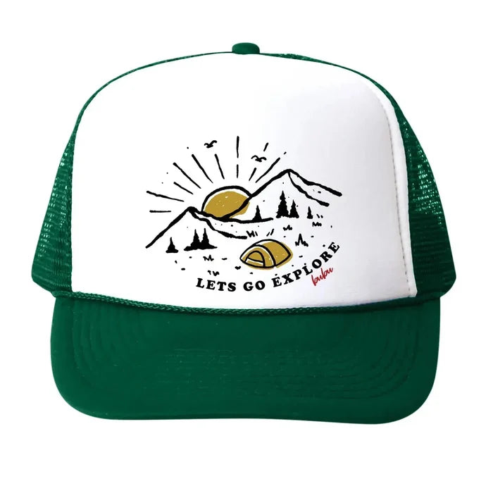 Bubu - Green & White Trucker Hat - Let's Go Explore-Hats-3-18M-Posh Baby